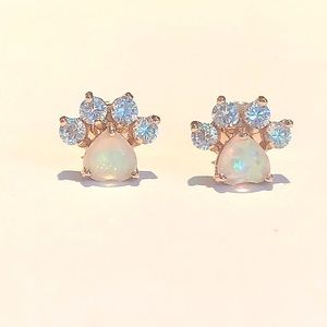 NEW Opal & Rose Gold Paw Print Heart Stud Earrings